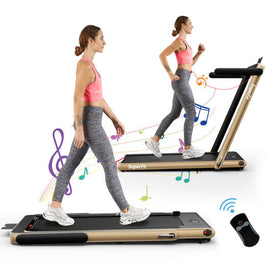 Folding Treadmill with Speaker Remote Control in Yellow